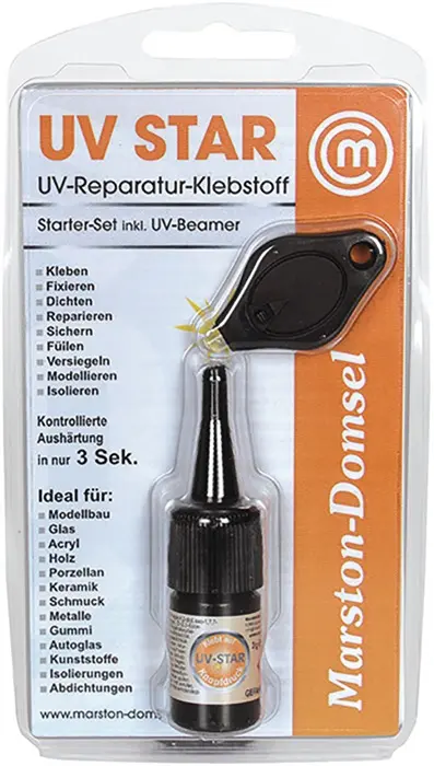 Produktfoto 1 von UV-Reparatur-Klebstoff MD UV-Star 3g Kleber /1 UV-Leuchte transp.Set MARSTON