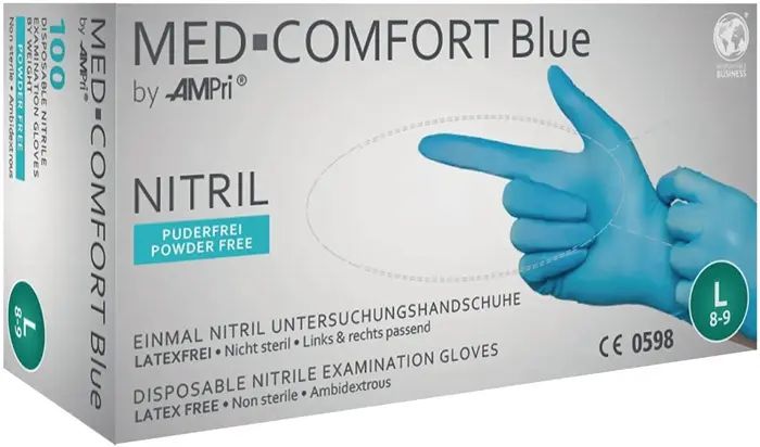 Produktfoto 1 von Einw.-Handsch.Med Comfort Blue Gr.XL blau Nitril PSA III 100 St./Box