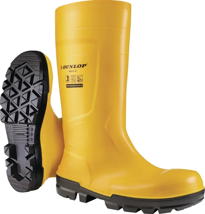 Sicherheitsstiefel Work It Gr.43 gelb S5 SR FO LG EN ISO 20345:2022 PVC DUNLOP