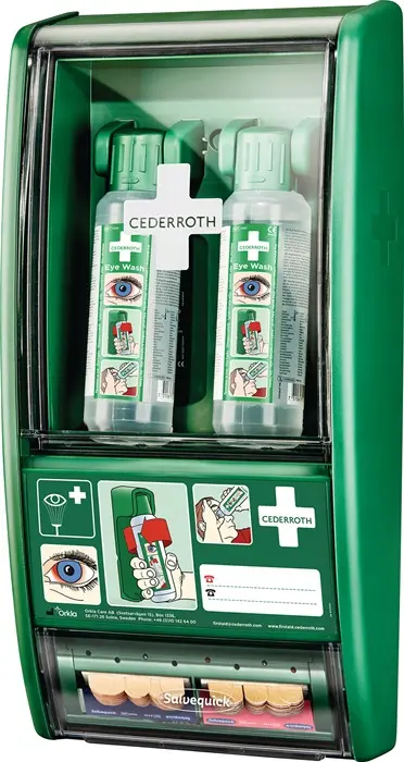 Augenspülstation H560xB290xT120ca.mm 2x0,5 l,1xPflasterspender CEDERROTH