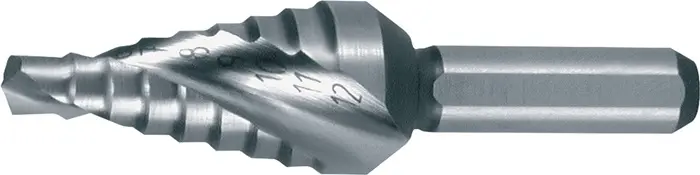 Produktfoto 1 von Stufenbohrer Bohrber.4-12mm HSS Spiralnut Gesamt-L.48mm Z.2 Stufen 9 RUKO