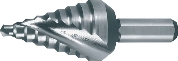 Produktfoto 1 von Stufenbohrer Bohrber.4-20mm HSS Spiralnut Gesamt-L.58mm Z.2 Stufen 9 RUKO