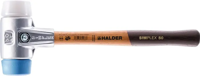 Produktfoto 1 von Schonhammer SIMPLEX L.330mm Kopf-D.40mm HO Superplast.weiß/TPE-soft blau HALDER