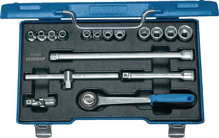 Produktfoto 1 von Steckschlüsselsatz 30 GMU-3 17-tlg.3/8 Zoll SW 6-19mm Z.72 6KT GEDORE