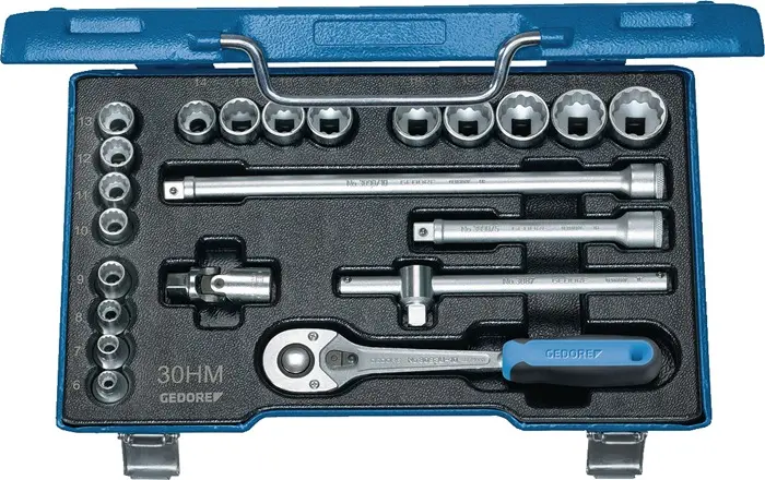 Produktfoto 1 von Steckschlüsselsatz 30 HMU-10 22-tlg.3/8 Zoll SW 6-22mm Z.32 6KT GEDORE