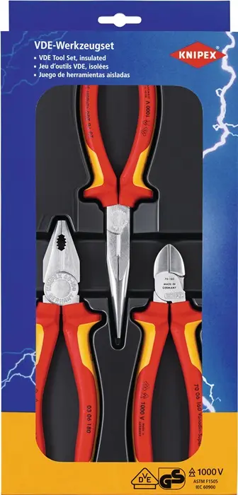 Zangensatz Elektro-Paket Inh.3tlg.VDE verchr.Kunststofftiefziehteil KNIPEX