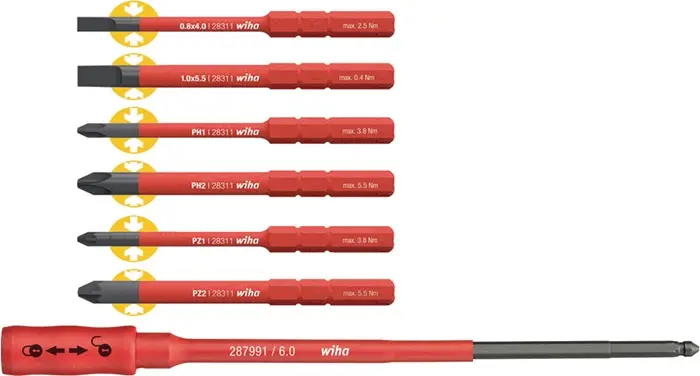 Produktfoto 1 von Wechselklingensatz slimBit Pk.7-tlg.Torque/Schlitz/Phillips/Pozidriv WIHA