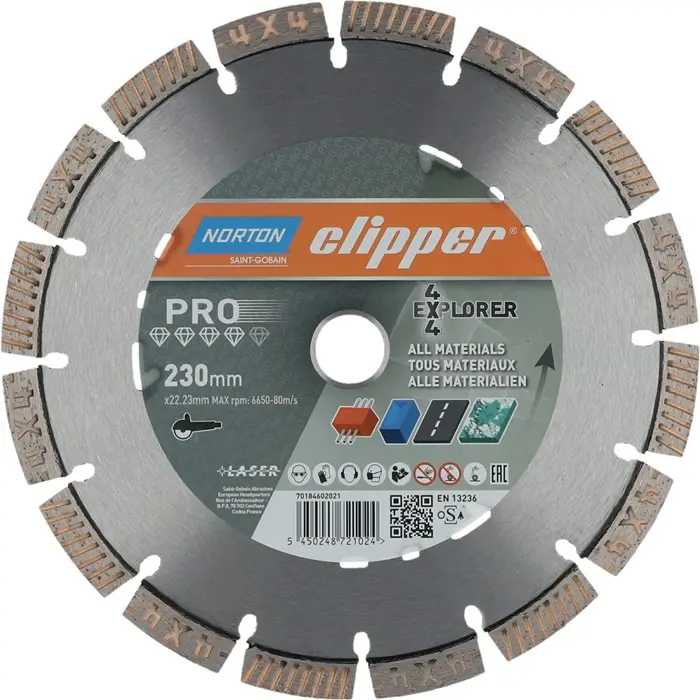Produktfoto 1 von Diamanttrennscheibe 4x4 Explorer D.230mm Bohr.22,23mm Seg.-B.2,5mm Seg.-H.12mm