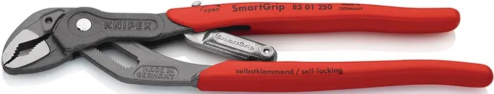 Produktfoto 1 von Wasserpumpenzange SmartGrip® L.250mm Spann-W.10-36mm grau atram.pol.Ku.-Überzug