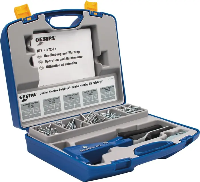Produktfoto 1 von Blindnietsortiment Junior-Nietbox PolyGrip® 352tlg. i.Blechkoffer GESIPA