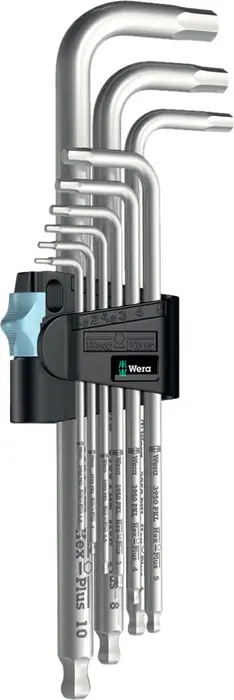 Produktfoto 1 von Winkelschraubendrehersatz 3950 PKL/9 9-tlg.Ku.-Halter SW 1,5-10mm lang VA WERA