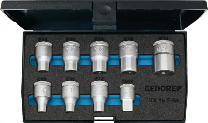 Produktfoto 1 von Steckschlüsselsatz TX 19 E-09 9-tlg.1/2 Zoll E10-E24 GEDORE