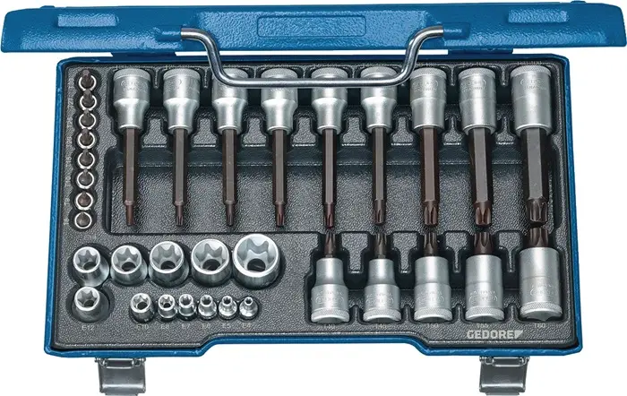 Produktfoto 1 von Steckschlüsselsatz 19 TX 20 34-tlg.1/4+1/2 Zoll T8-T60/E4-E24 GEDORE