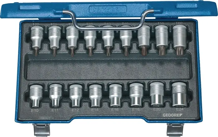 Produktfoto 1 von Steckschlüsselsatz ITX 19 TX-017 17-tlg.1/2 Zoll T 20 -T60/E10-E24 GEDORE