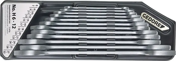 Produktfoto 1 von Doppelmaulschlüsselsatz H 6-120 12-tlg.SW6-32mm CV-Stahl verchr.GEDORE