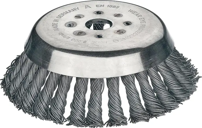 Produktfoto 1 von Kegelbürste D.180mm Drahtstärke 0,5mm STA 14mm Bohr.25,4mm 8000min-¹ LESSMANN