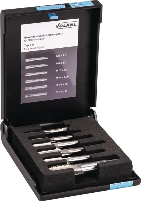 Produktfoto 1 von Gewindeschneidzeugsatz M6-M10/G1/4-G1/8 Zoll HSS-G 6-tlg.VÖLKEL