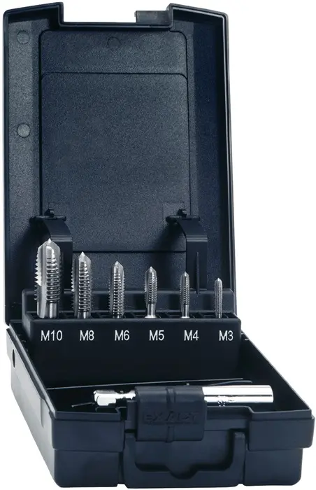 Produktfoto 1 von Gewindebohrerbitsatz DIN 3126 M3-M10 7-tlg.HSSG Ku.-Box EXACT