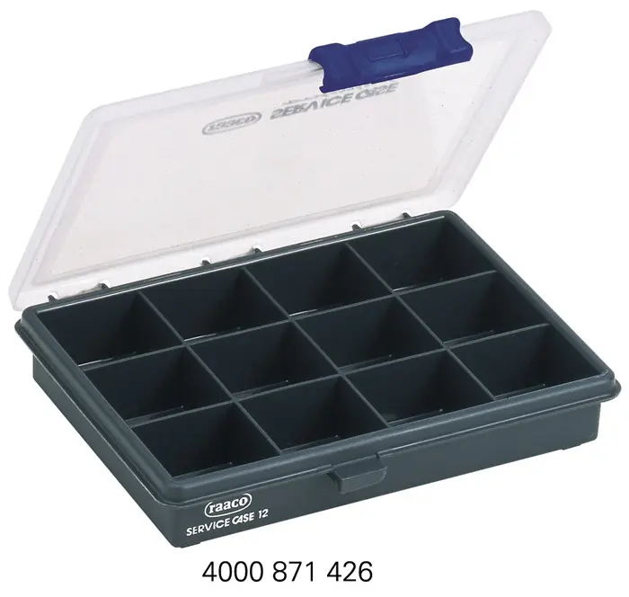 Produktfoto 1 von Sortimentskasten B175xT143xH32mm 12 Fächer transp.dunkelblau RAACO