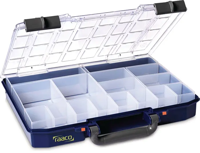 Produktfoto 1 von Sortimentskasten CarryLite 55 4x8-16 B337xT278xH57mm 16 Fächer blau RAACO