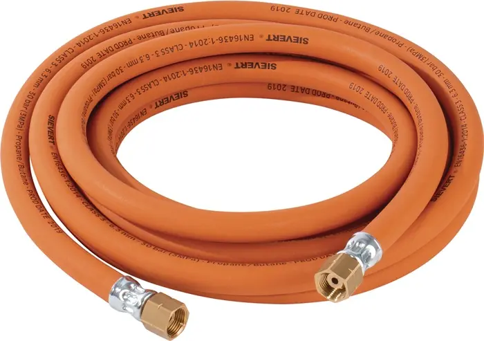Produktfoto 1 von Propangasschlauch 5x6,3mm G3/8" LHxG3/8" LH Hochdruck L.5m SIEVERT