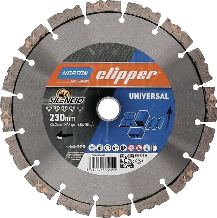 Produktfoto 1 von Diamanttrennscheibe Pro Unviersal Silencio D.230mm Bohr.22,23mm Seg.-B.2,6mm