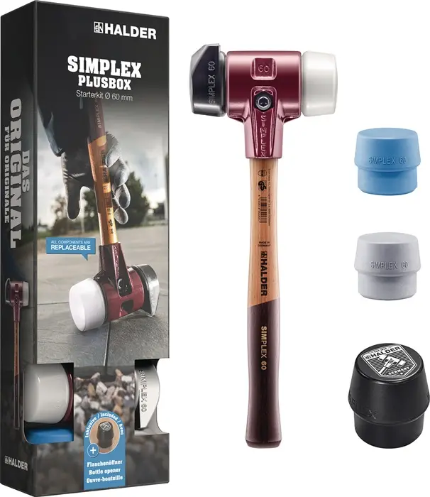 Produktfoto 1 von Schonhammer Starterkit SIMPLEX L.180mm Kopf-D.80mm HO Flaschenöffner,2 Eins.