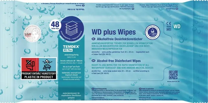 Produktfoto 1 von Desinfektionstücher TEMDEX® WD plus Wipes L300xB270ca.mm KT=6x48 Tü.RHEOSEPT