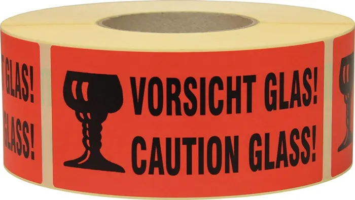 Produktfoto 1 von Hinweisetikett Vorsicht Glas L.145 mm,B.70mm rot 1000 St./Rolle TRANSPAK