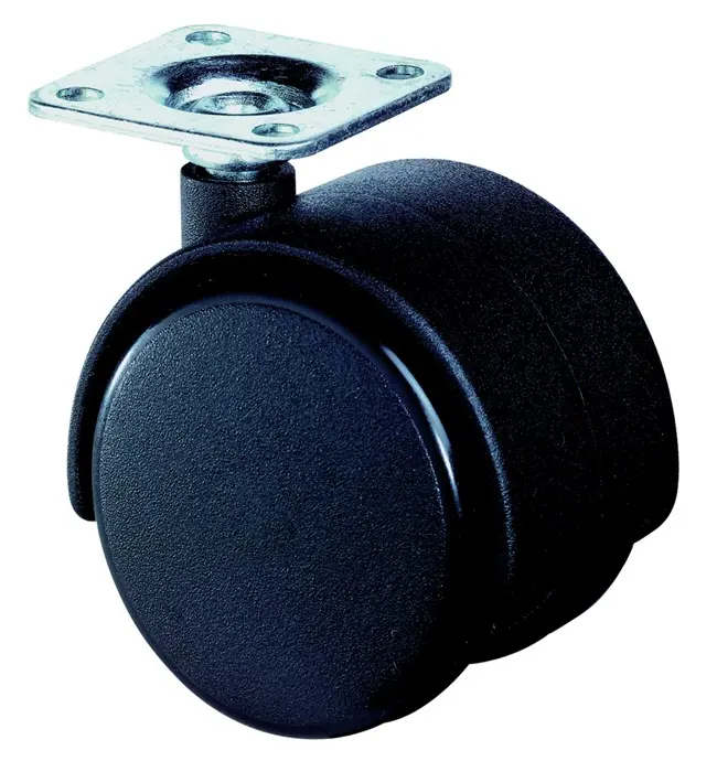 Produktfoto 1 von Kunststoffdoppelrolle D.50mm Trgf.40kg m.Platte PA schwarz RAL 9005 BS ROLLEN