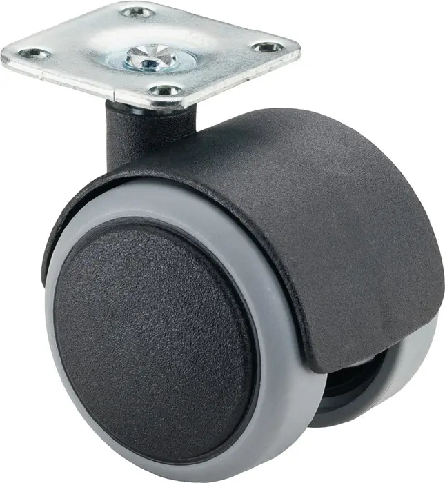 Produktfoto 1 von Kunststoffdoppelrolle D.50mm Trgf.50kg m.Platte PA BS ROLLEN