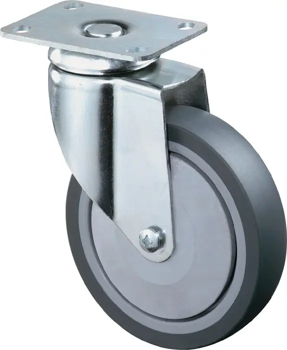 Produktfoto 1 von Lenkrolle D.100mm Trgf.80kg m.Platte Gum.grau BS ROLLEN
