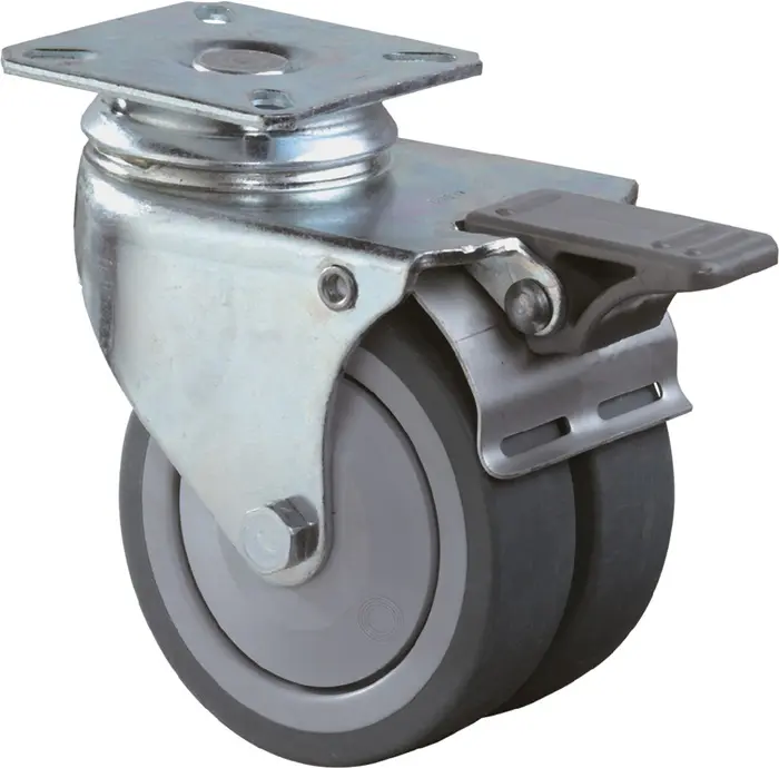 Produktfoto 1 von Doppel-Lenkrolle m.Festst.50mm 60kg m.Festst.Gum.grau 60x60mm BS ROLLEN
