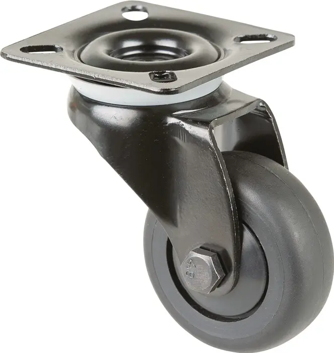 Lenkrolle D.50mm Trgf.50kg m.Platte Kugell.Gum.schwarz BS ROLLEN