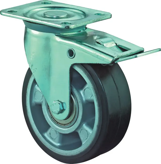 Produktfoto 1 von Schwerlastlenkrolle D.125mm Trgf.200kg Totalfesteller Elastikgummi 105x85mm