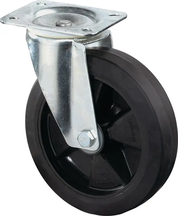 Produktfoto 1 von Lenkrolle D.200mm Trgf.300kg Elastikgummi Platte L135xB110mm BS ROLLEN