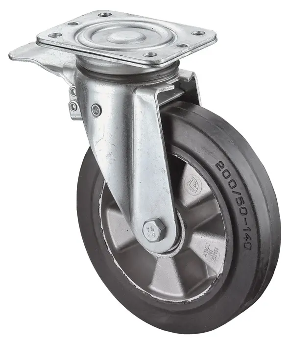 Produktfoto 1 von Schwerlastlenkrolle D.250mm Trgf.550kg Totalfesteller Elastikgummi 138x110mm