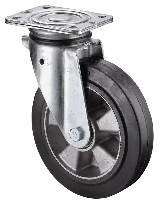 Produktfoto 1 von Schwerlastlenkrolle D.250mm Trgf.550kg Elastikgummi 135mm 110mm BS ROLLEN