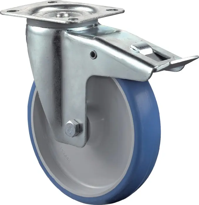 Produktfoto 1 von Lenkrolle m.Festst.D.100mm Trgf.120kg m.Festst.PU 104x80mm blau BS ROLLEN