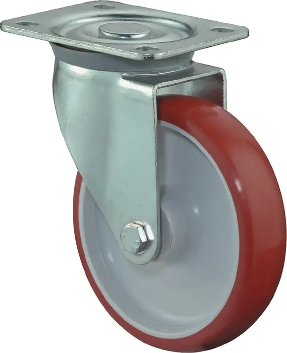 Produktfoto 1 von Lenkrolle D.80mm Trgf.120kg PU Platte L104xB80mm Farbe Rl.rot BS ROLLEN