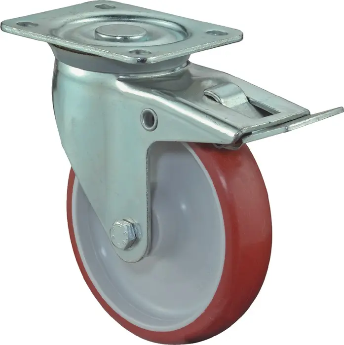 Produktfoto 1 von Lenkrolle D.80mm Trgf.120kg m.Festst.PU 104x80mm rot BS ROLLEN