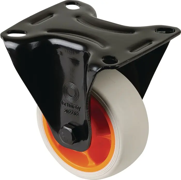 Produktfoto 1 von Bockrolle D.80mm Trgf.100kg Gum.Platte L104xB80mm Farbe Rl.hellgrau BS ROLLEN