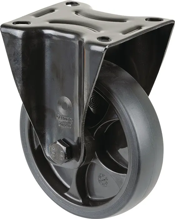 Produktfoto 1 von Bockrolle D.125mm Trgf.120kg Gum.Platte L104xB80mm Farbe Rl.schwarz BS ROLLEN