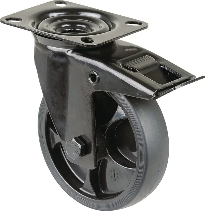 Produktfoto 1 von Lenkrolle m.Festst.D.125mm Trgf.120kg m.Festst.Gum.104x80mm schwarz BS ROLLEN