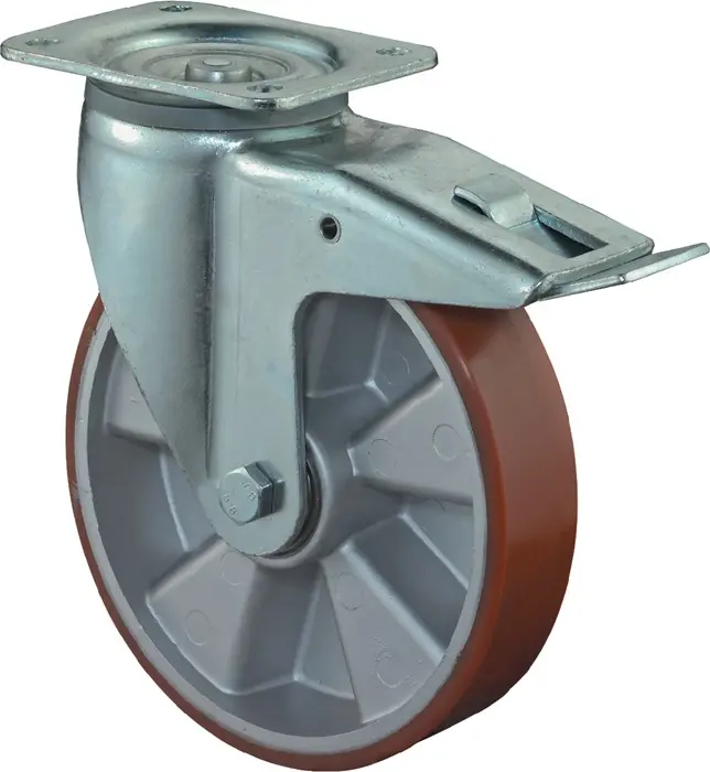 Produktfoto 1 von Schwerlastlenkrolle D.125mm Trgf.450kg m.Festst.Guß-PU 135mm 110mm BS ROLLEN