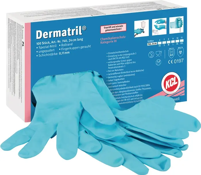 Produktfoto 1 von Einw.-Handsch.Dermatril 740 Gr.10 blau Nitril 100 St./Box