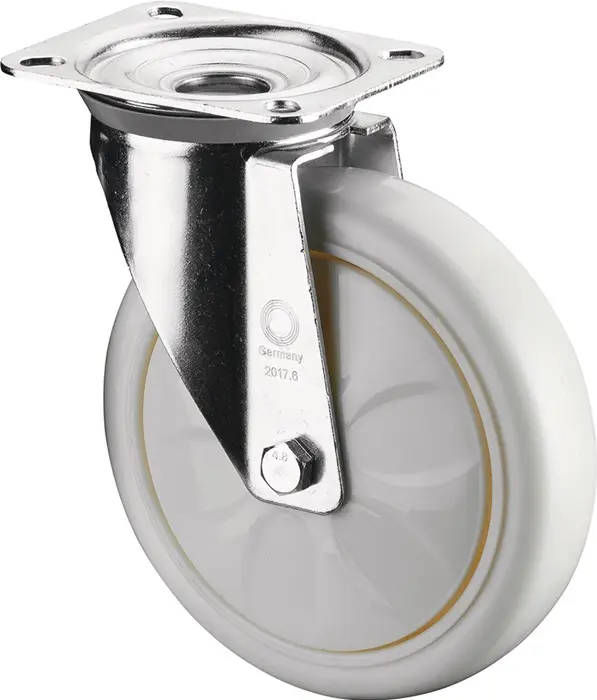 Produktfoto 1 von Lenkrolle D.150mm Trgf.300kg Ku.Platte L135xB110mm Farbe Rl.weiß BS ROLLEN