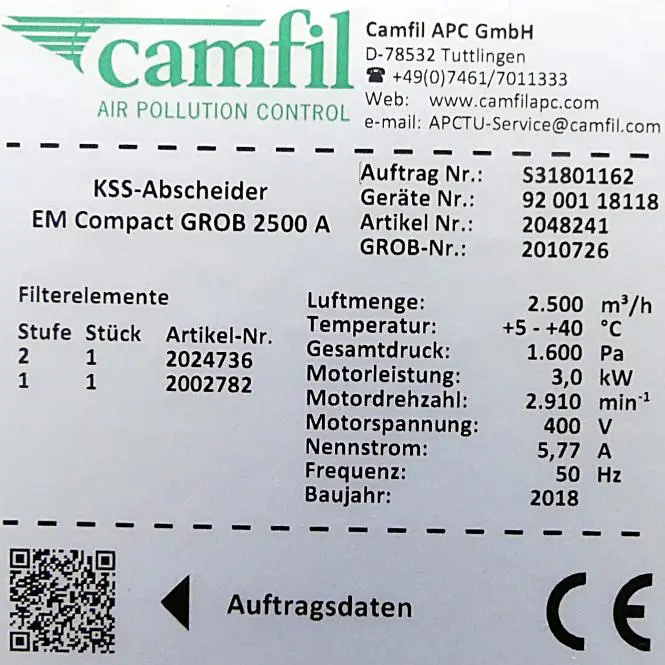 Produktfoto 1 von CAMFIL Kühlschmierstoff-Abscheider EM Compact GROB 2500 A