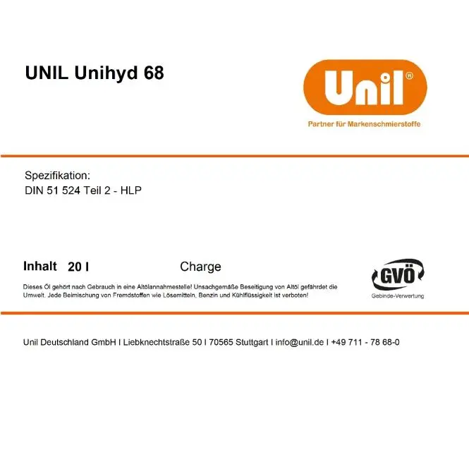 Produktfoto 1 von UNIL Hydrauliköl Unihyd 68