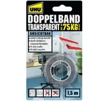 Produktfoto 1 von 45375, 1,5 m Rolle UHU Transparent, Doppelklebeband